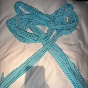 light blue different style wrap top